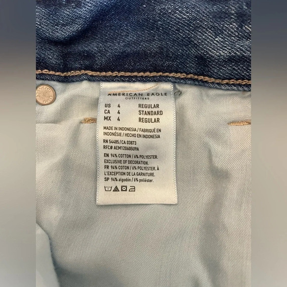 American Eagle Dark Wash Distressed Jeans with No Holes on Knees - Picture 3 of 5